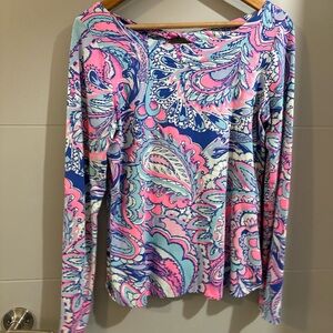 Lilly Pulitzer Pink and Blue Paisley Long Sleeve Top